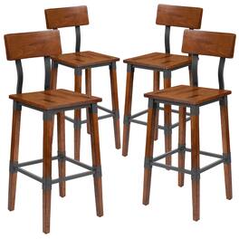 Emma + Oliver - 4 Pack Commercial Grade Rustic Industrial Style Wood Dining Barstool - Walnut
