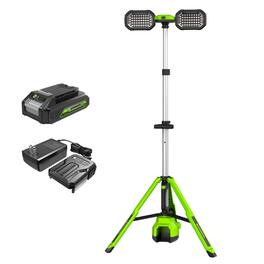 Greenworks - 24V Standing Light Kit, LED Tripod Light, with 2Ah Battery and 2A Charger - Green