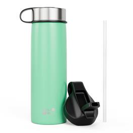 Costway - 22 oz Double Wall Insulated Water Bottle Stainless Steel w/ 2 Lids & Straw - Turquoise