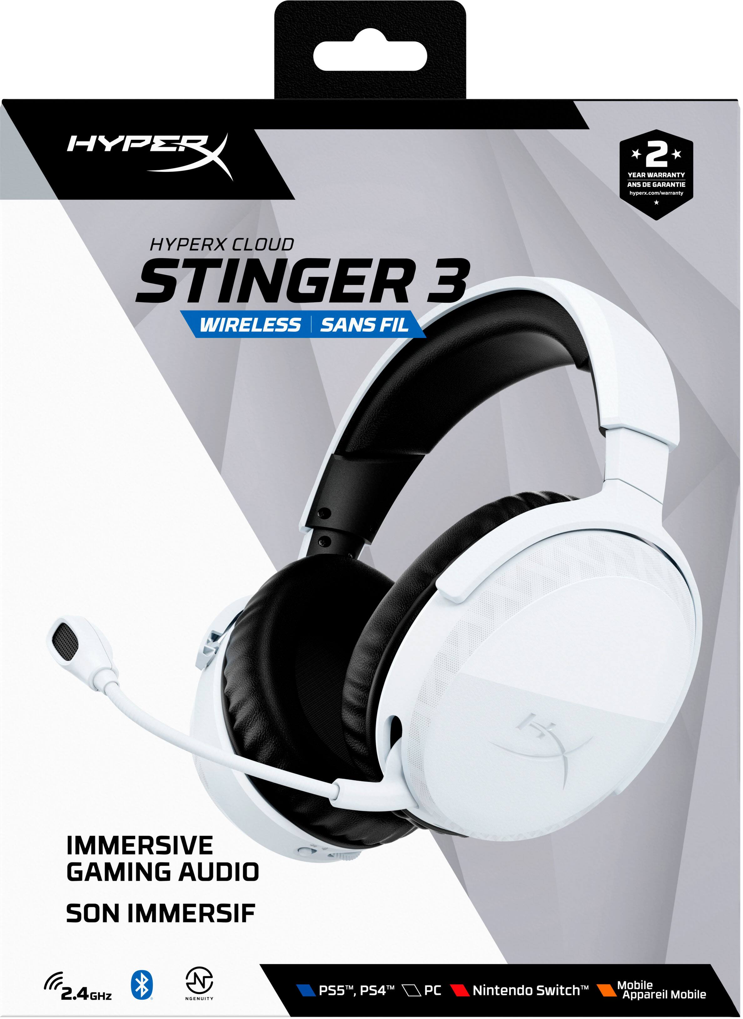HYPERX CLOUD STINGER 3 WIRELESS | SANS FIL  
IMMERSIVE GAMING AUDIO | SON IMMERGISIF  
2.4GHZ  
2 YEAR WARRANTY | 2 ANS DE GARANTIE  
COMPATIBLE WITH: PS5, PS4, PC, Nintendo Switch, Mobile Appareil Mobile