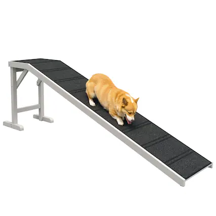 Front. Pawhut - Dog Ramp for Bed, Pet Ramp for Dogs with Non-Slip Carpet and Top Platform, 74" x 16" x 25" - White.