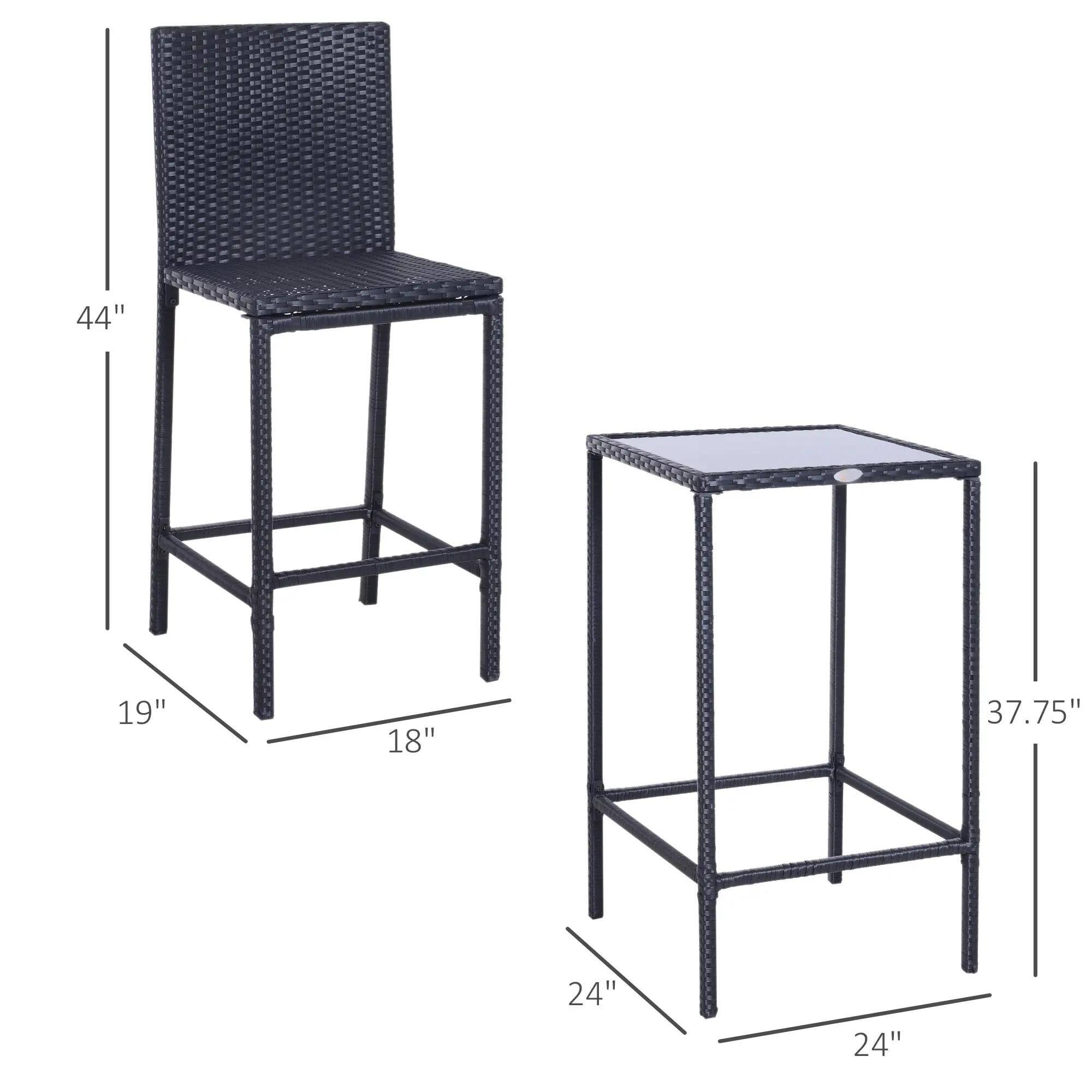 44", 19", 18" - Chair

37.75", 24", 24" - Table