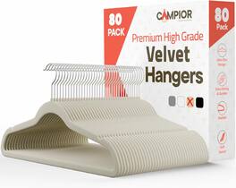 Campior - Velvet Hangers – 80-Pack, 360° Swivel Hook, Non-Slip, Space-Saving, Holds 11 lbs, Smooth Finish - Ivory