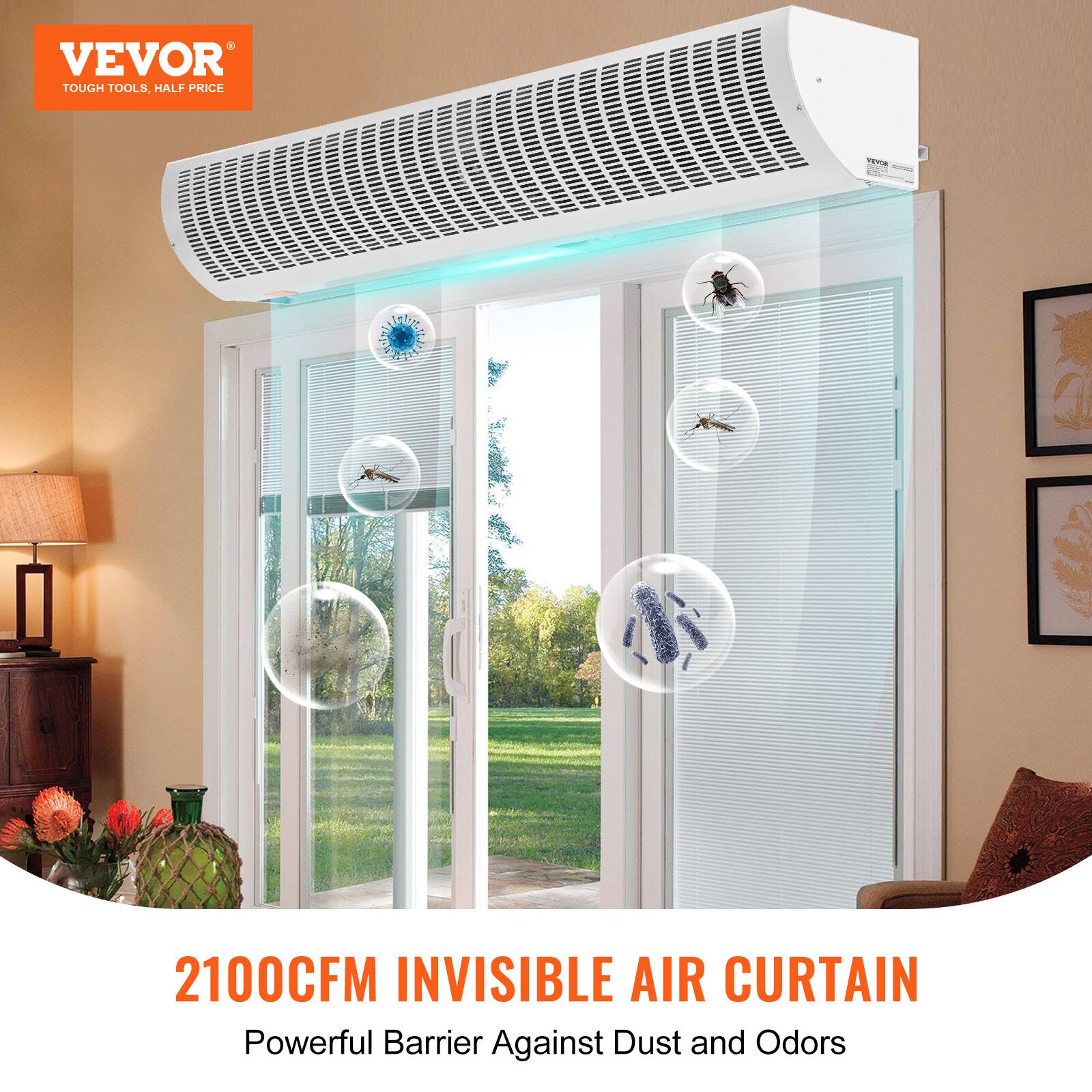 VEVOR TOUGH TOOLS, HALF PRICE  
2100CFM INVISIBLE AIR CURTAIN  
Powerful Barrier Against Dust and Odors
