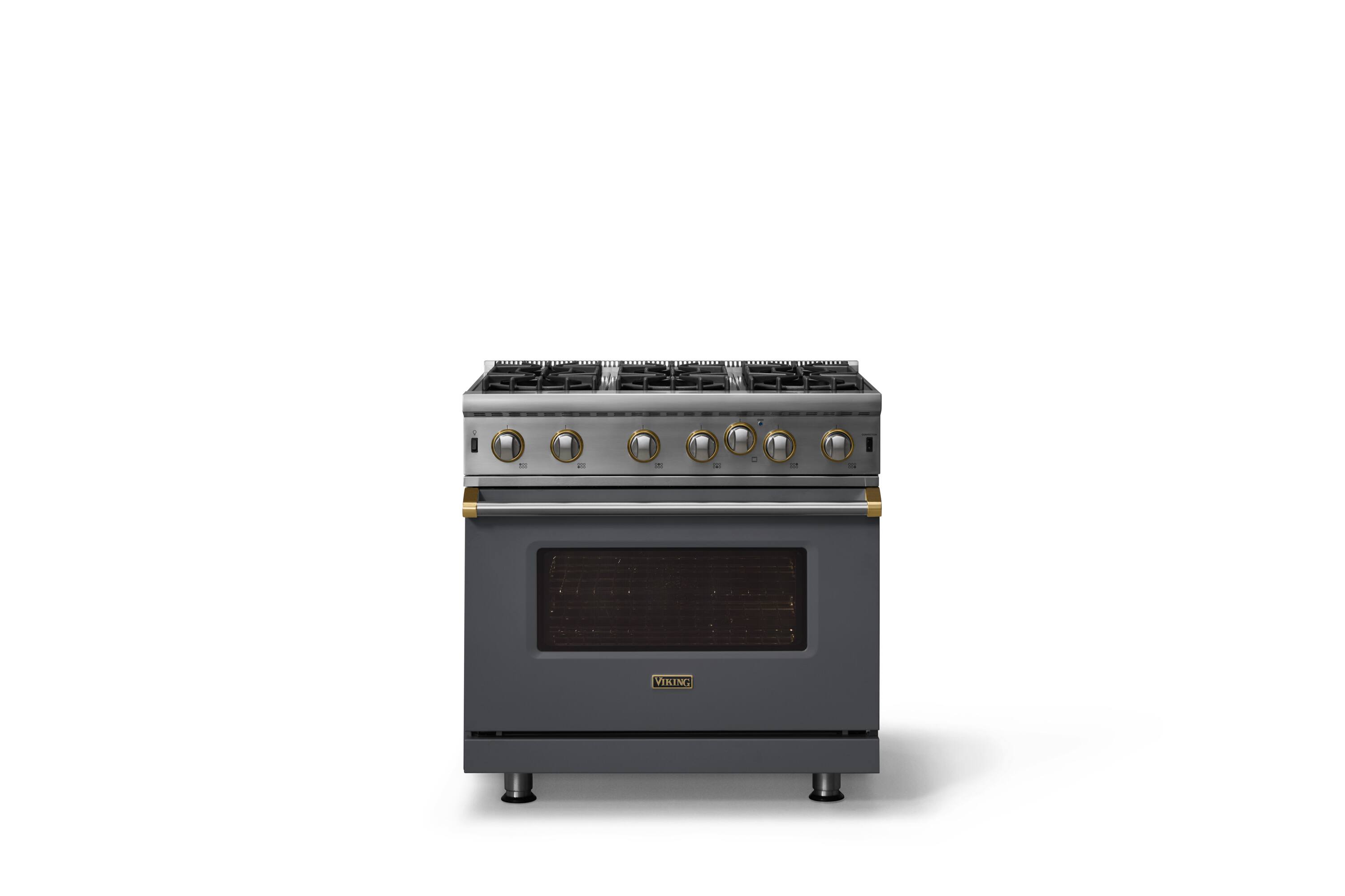 Alt View 1. Viking - Professional 5 Series 5.1 Cu. Ft. Freestanding Open Burner Gas Convection Range - Cast Black w. Brushed Brass Trim - Cast Black.