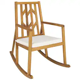 Gymax - Outdoor Acacia Wood Rocking Chair Wooden Patio Rocker w/ Cushion - Beige