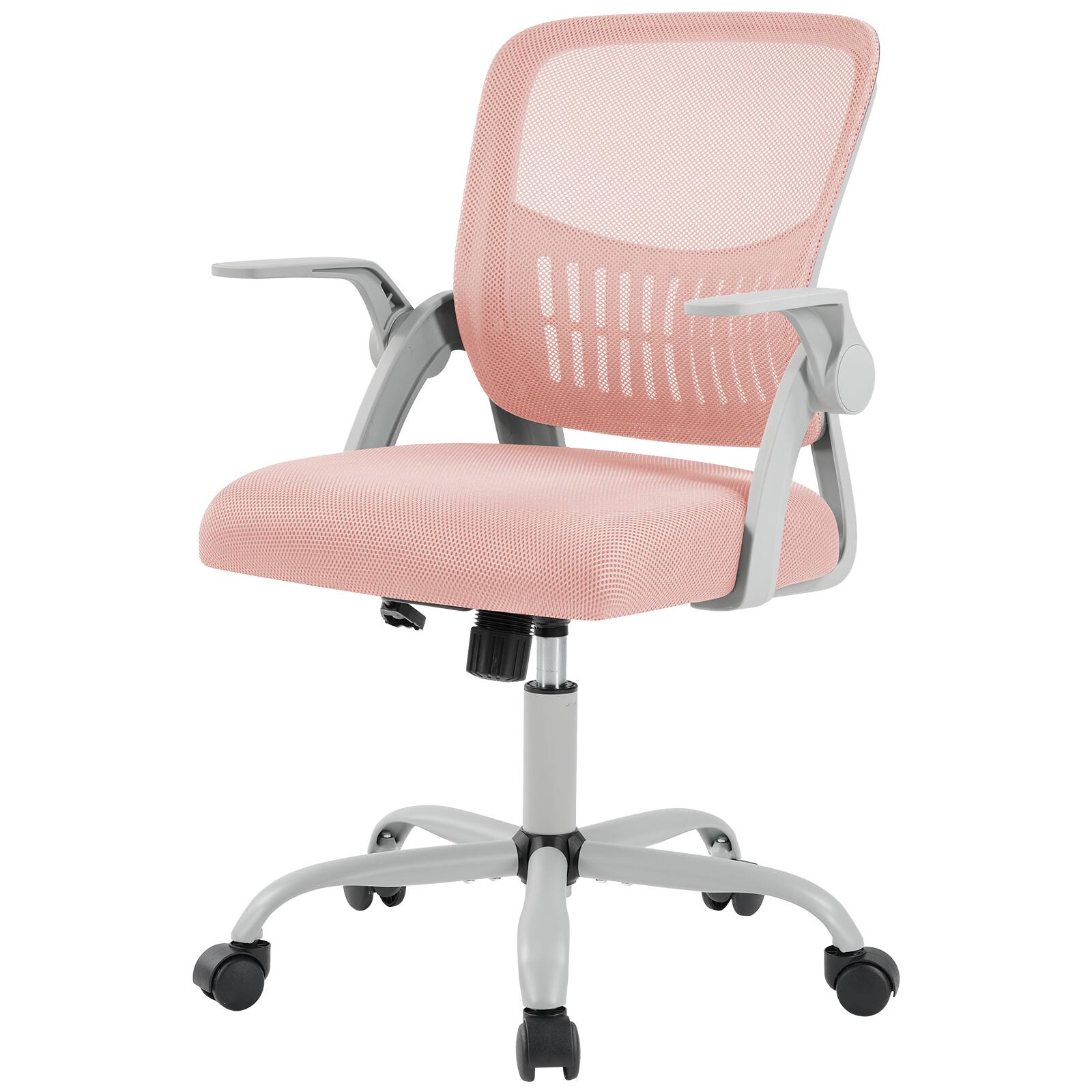 Front. Sweetcrispy - Ergonomic Mesh Office Chair, Swivel Desk Chair with Lumbar Support, ajustable Armrests for Home Office - Pink.