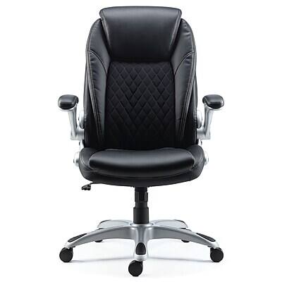 Front. Staples - Staples Sorina Ergonomic Bonded Leather Swivel Executive Chair, Black (58262) - Black.