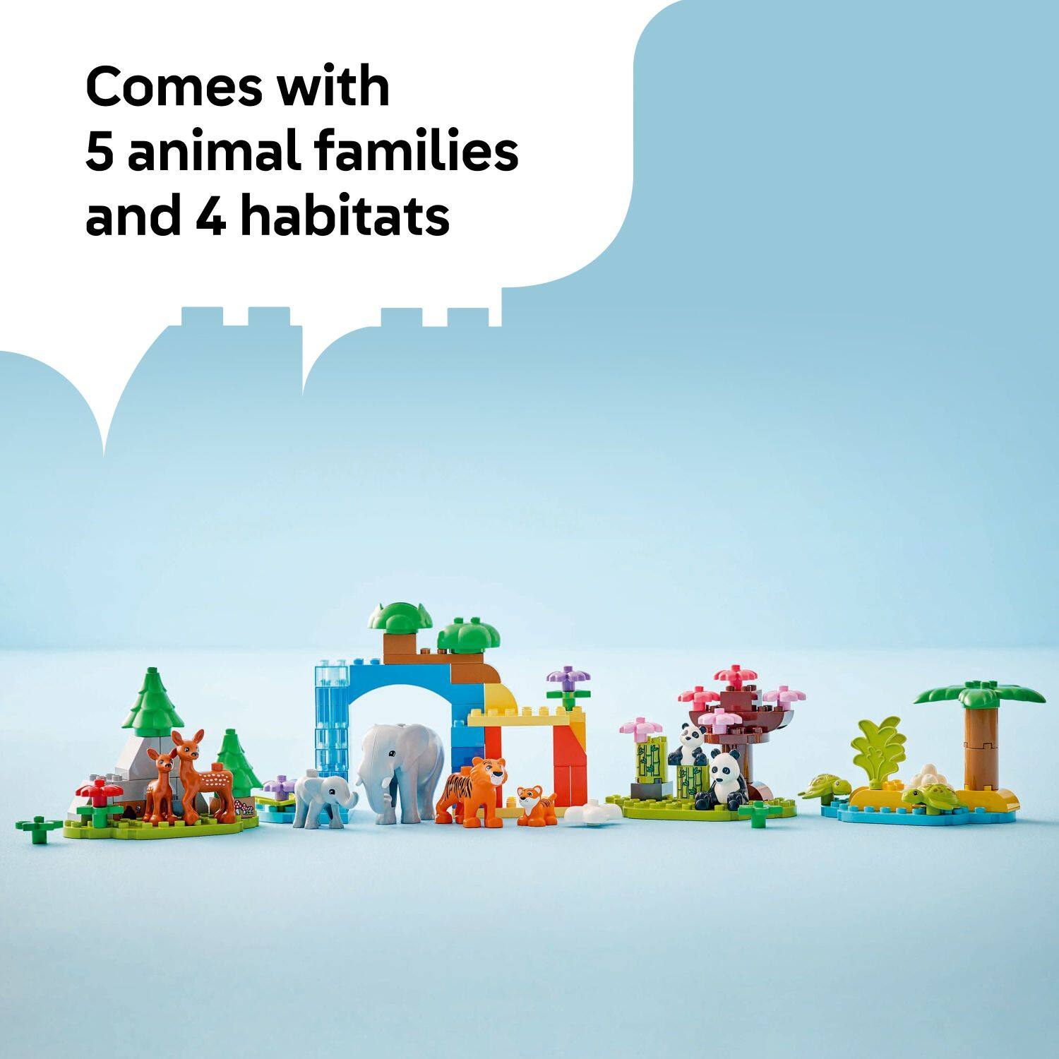 Comes with 5 animal families and 4 habitats.