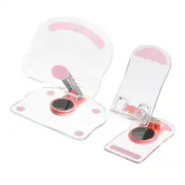 Unique Bargains - Acrylic Tablet & Phone Holder, Adjustable Foldable Clear with 360 Degree Rotating Base for Desk Home Office - Pink