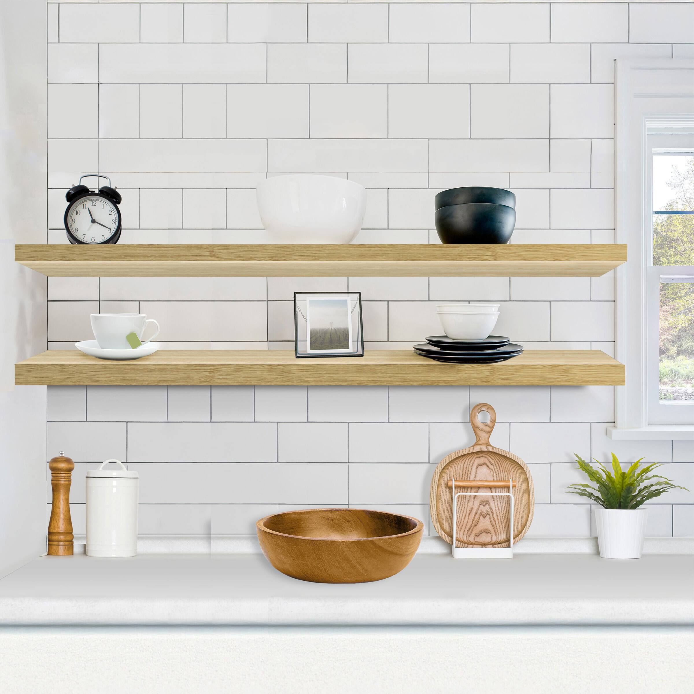 Alt View 2. Sorbus - Sorbus Floating Shelves for Wall - 55 Inch Extra-Long Bathroom Shelves, Floating Shelf with Hidden Brackets (2 Pack) - Maple.