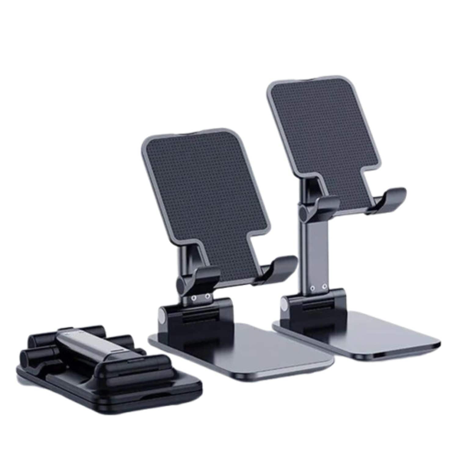 Front. Home Collection - Black Adjustable Phone and Tablet Desktop Stand – Foldable Desk Holder Mount Cradle for Smartphones - Black.