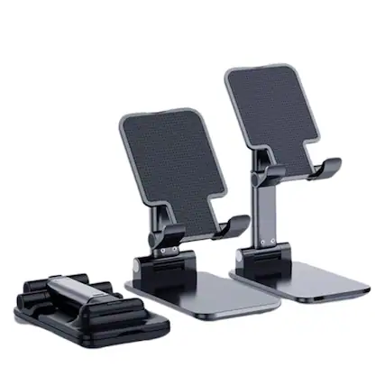 Front. Home Collection - Black Adjustable Phone and Tablet Desktop Stand – Foldable Desk Holder Mount Cradle for Smartphones - Black.