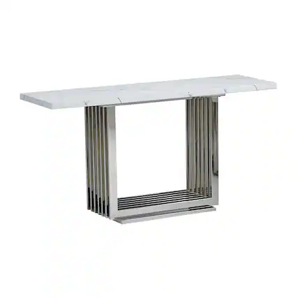 Front. Best Quality Furniture - White marble top console table with a silver color stainless steel base - White.