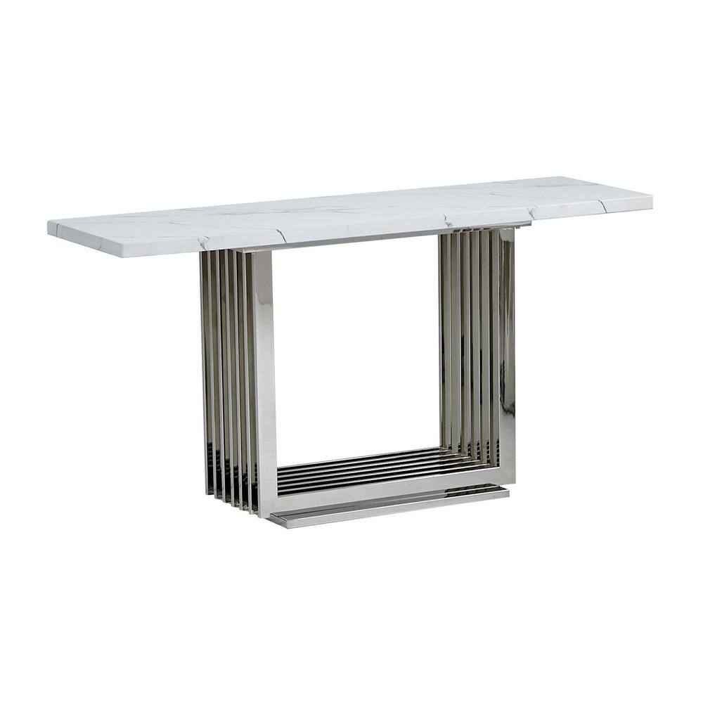 Front. Best Quality Furniture - White marble top console table with a silver color stainless steel base - White.