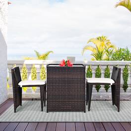 Costway - 3PCS Outdoor Patio Rattan Furniture Set Space Saving Garden Deck W/Cushion No Assembly - Brown