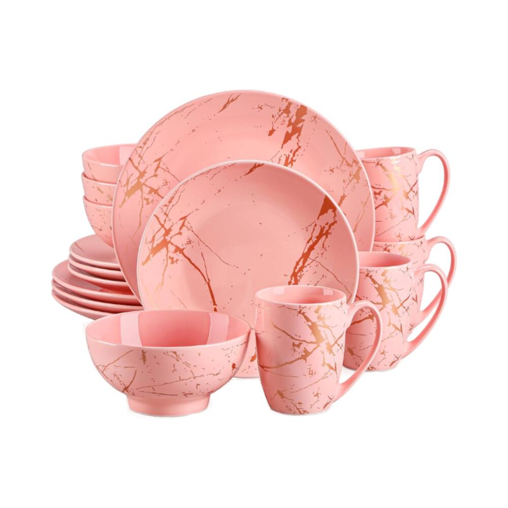 Front. Bits Burst - Porcelain Color Glaze Dinnerware Set - Pink Gold - Pink Gold.