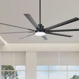 Vaczon - 84" Industrial Aluminum 8-Blade Large Indoor Commercial Ceiling Fan with Dimmable 3CCT LED Light and Remote - Matte Black