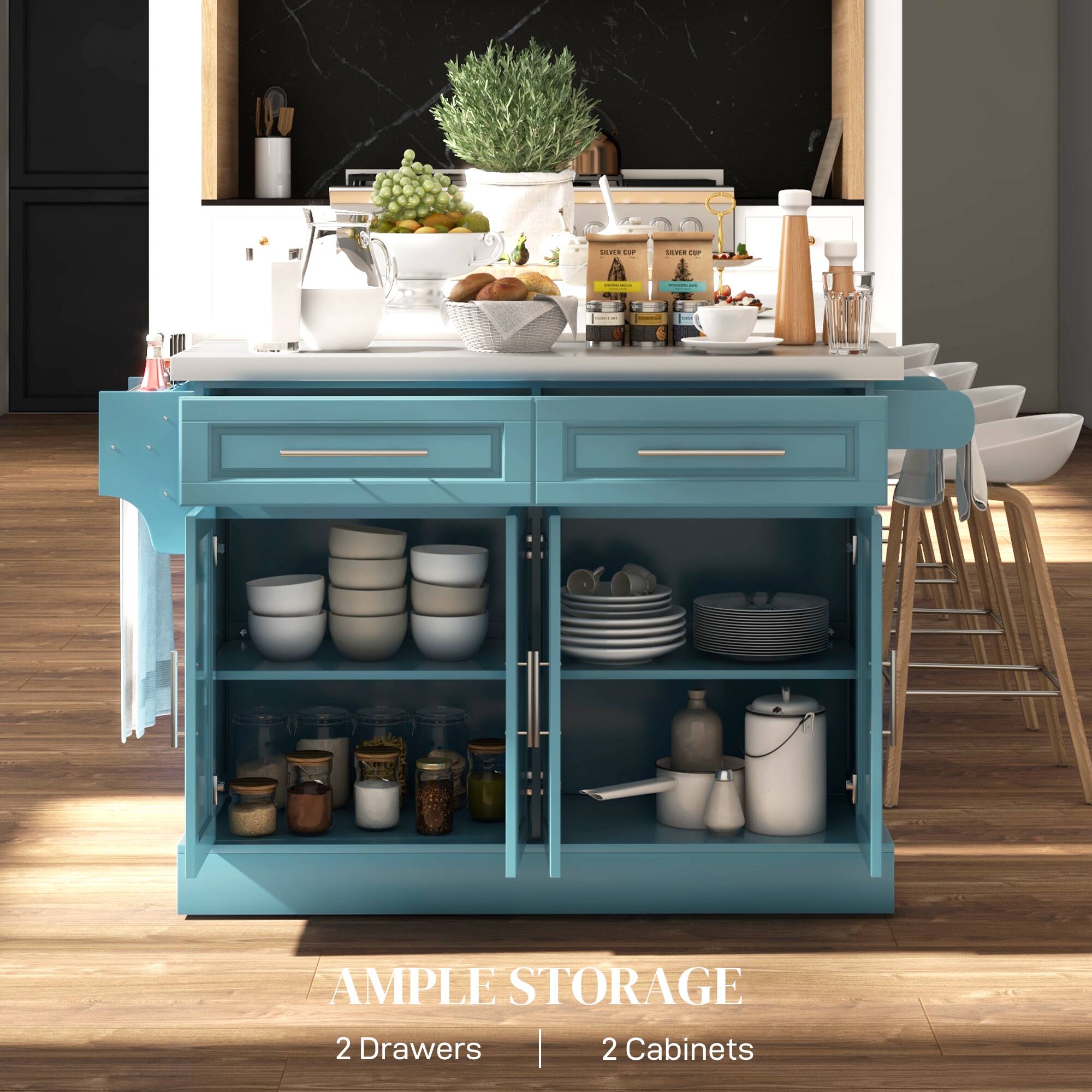 O I Inra I I AMPLE STORAGE 2 Drawers | 2 Cabinets