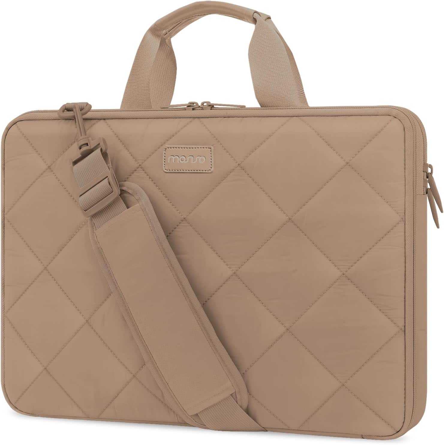 mosiso - 360 Protective Laptop Shoulder Bag 13-13.3 inch, Double Layer Fluffy Padded Laptop Bag with Anti-theft Zipper - Taupe Brown
