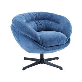 Boyel Living - Navy Modern Chenille Round Swivel Office Chair with Removable Cushion. Black Metal Base - Blue