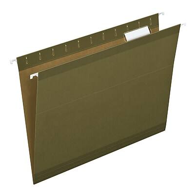 Front. Pendaflex - Reinforced Hanging File Folders, 1/5-Cut Tab, Letter Size, 25/Box - Standard Green.