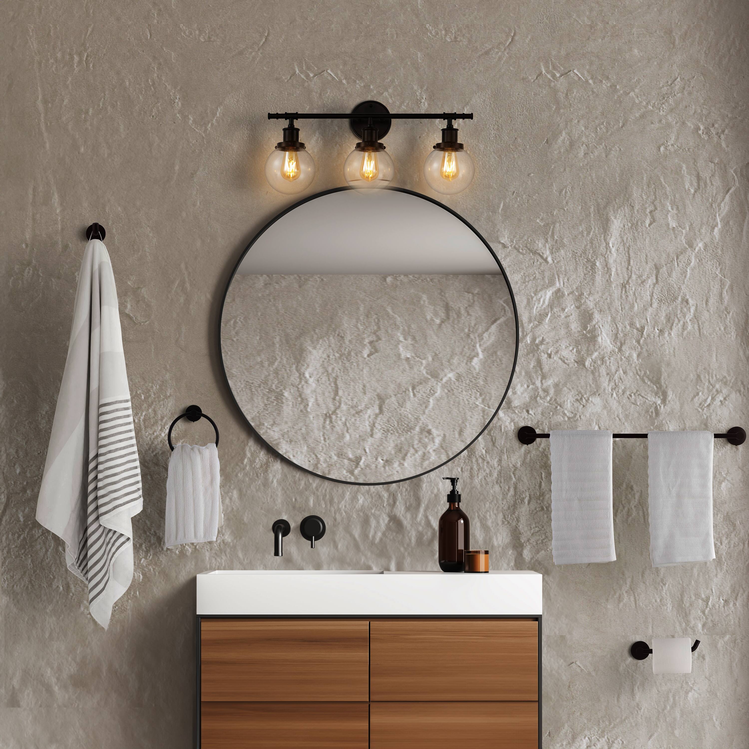 Alt View 6. Jonathan Y - Hugo 24.5" 3-Light Farmhouse Classic Vanity Light with Bathroom Hardware Accessory Set, Oil Rubbed Bronze (5-Piece) - Oil Rubbed Bronze.