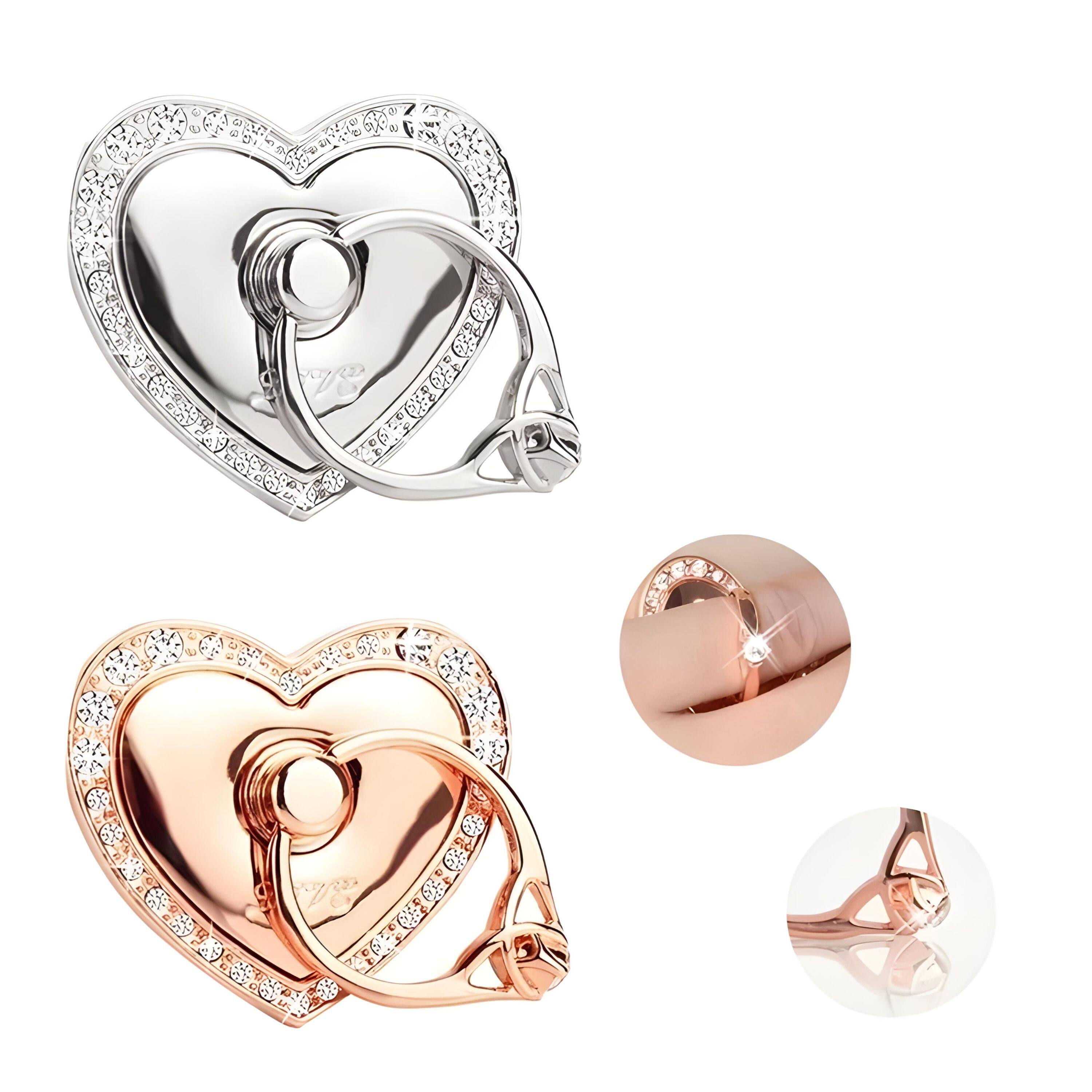 Angle. Kitcheniva - 2-Piece Heart of Love 360° Rotating Finger Ring Stand - Rose gold and Silver.