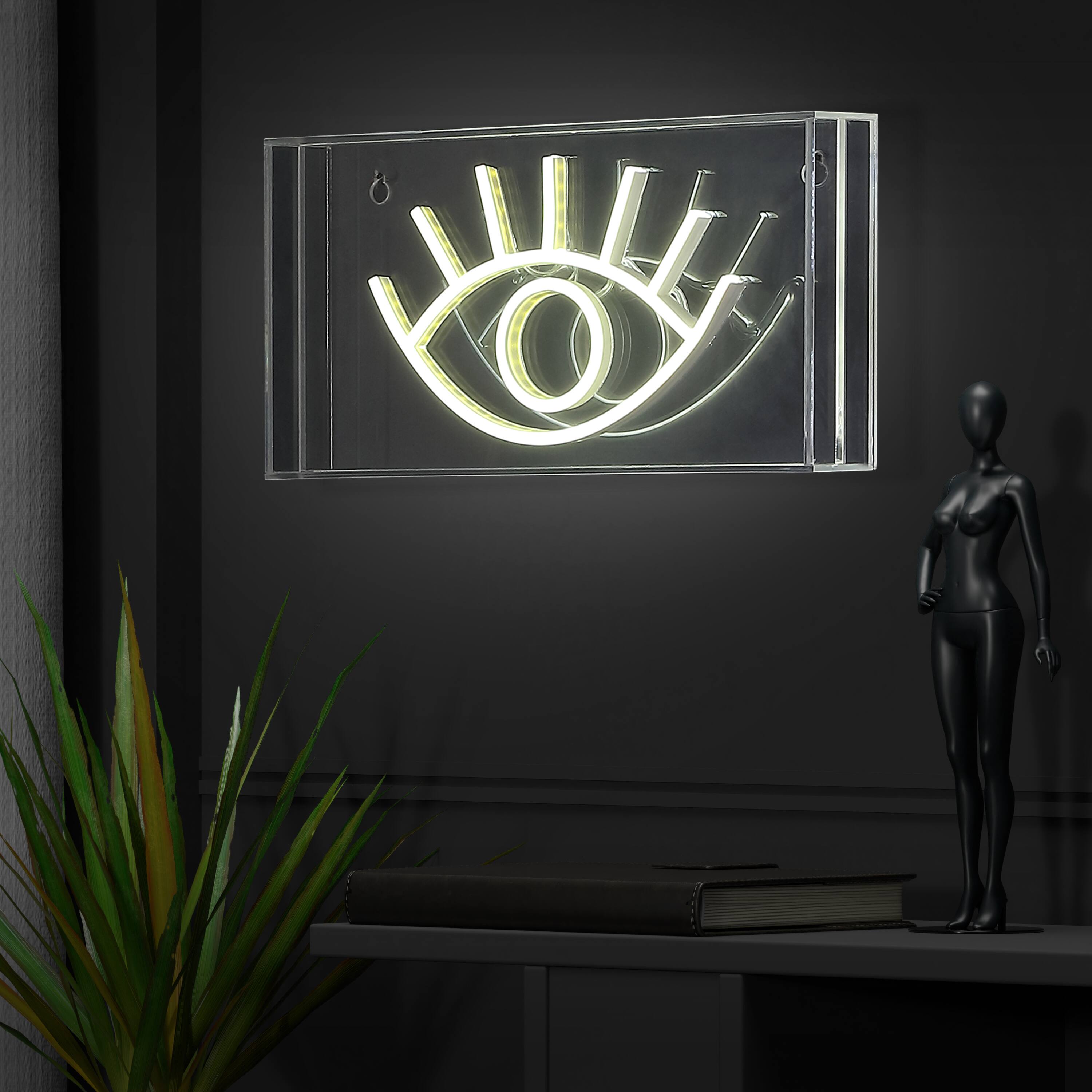 Alt View 4. Jonathan Y - Eye 11.8" Contemporary Glam Acrylic Box USB Operated LED Neon Light, Yellow - White.