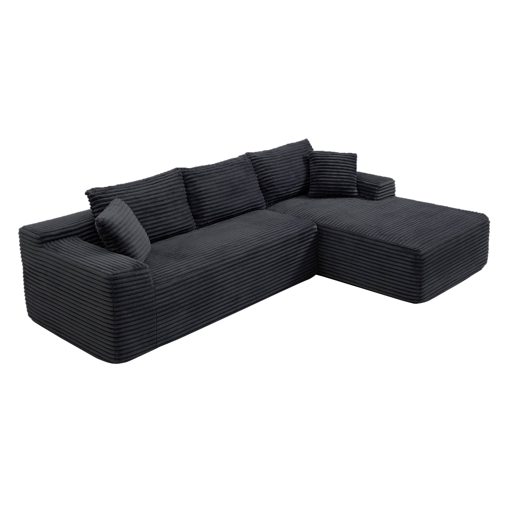 Angle. Anysun - 95" Rabbit Hair Modular Right L-Shape Cloud Sofa - Recliner, Minimalist Sleeper, Deep Seat for Living Room - Black.
