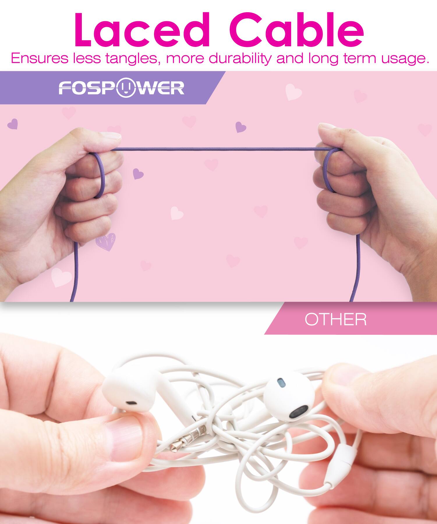 Laced Cable Ensures less tangles, more durability and long term usage. FOSPOWER OTHER