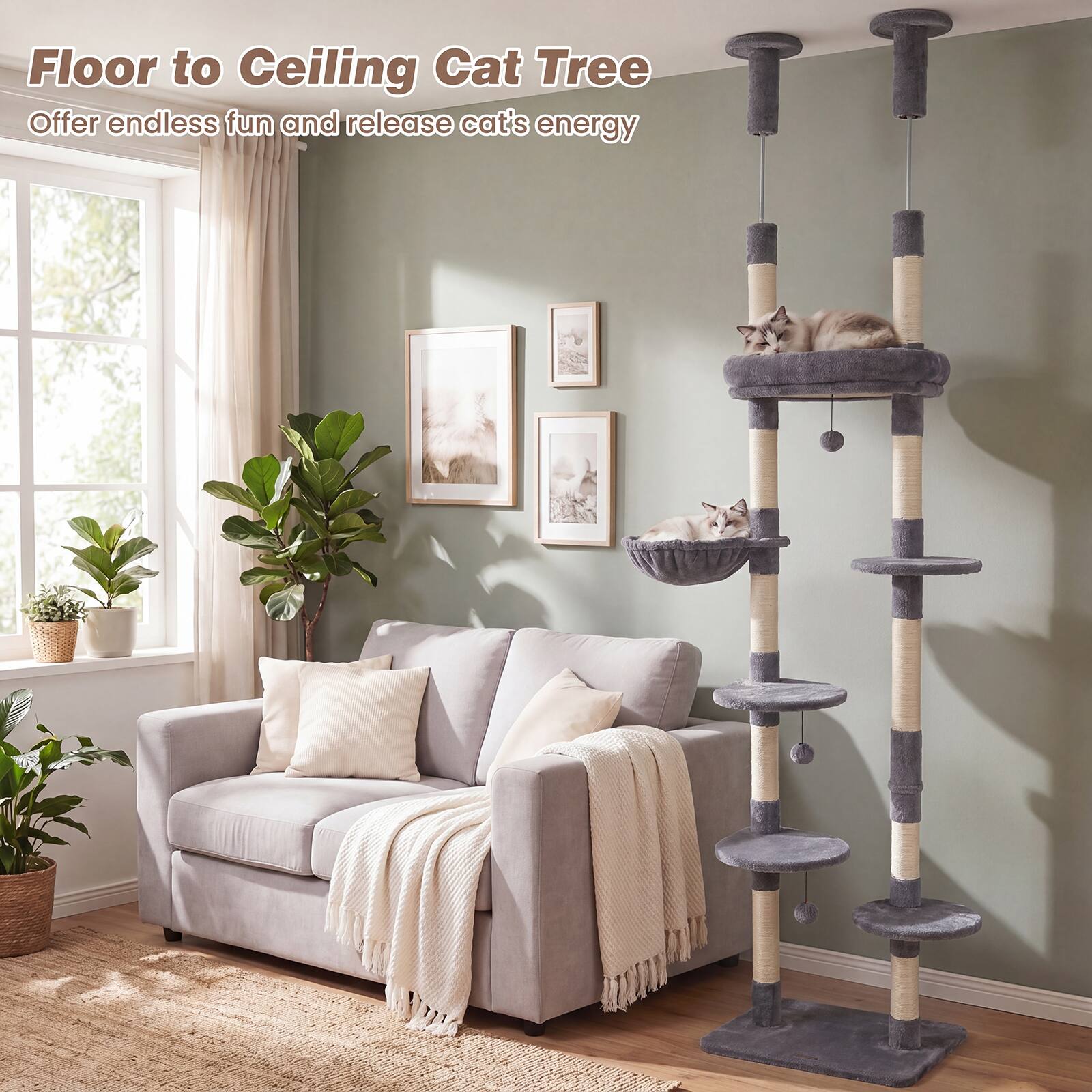 Floor to Ceiling Cat Tree  
Offer endless fun and release cat's energy
