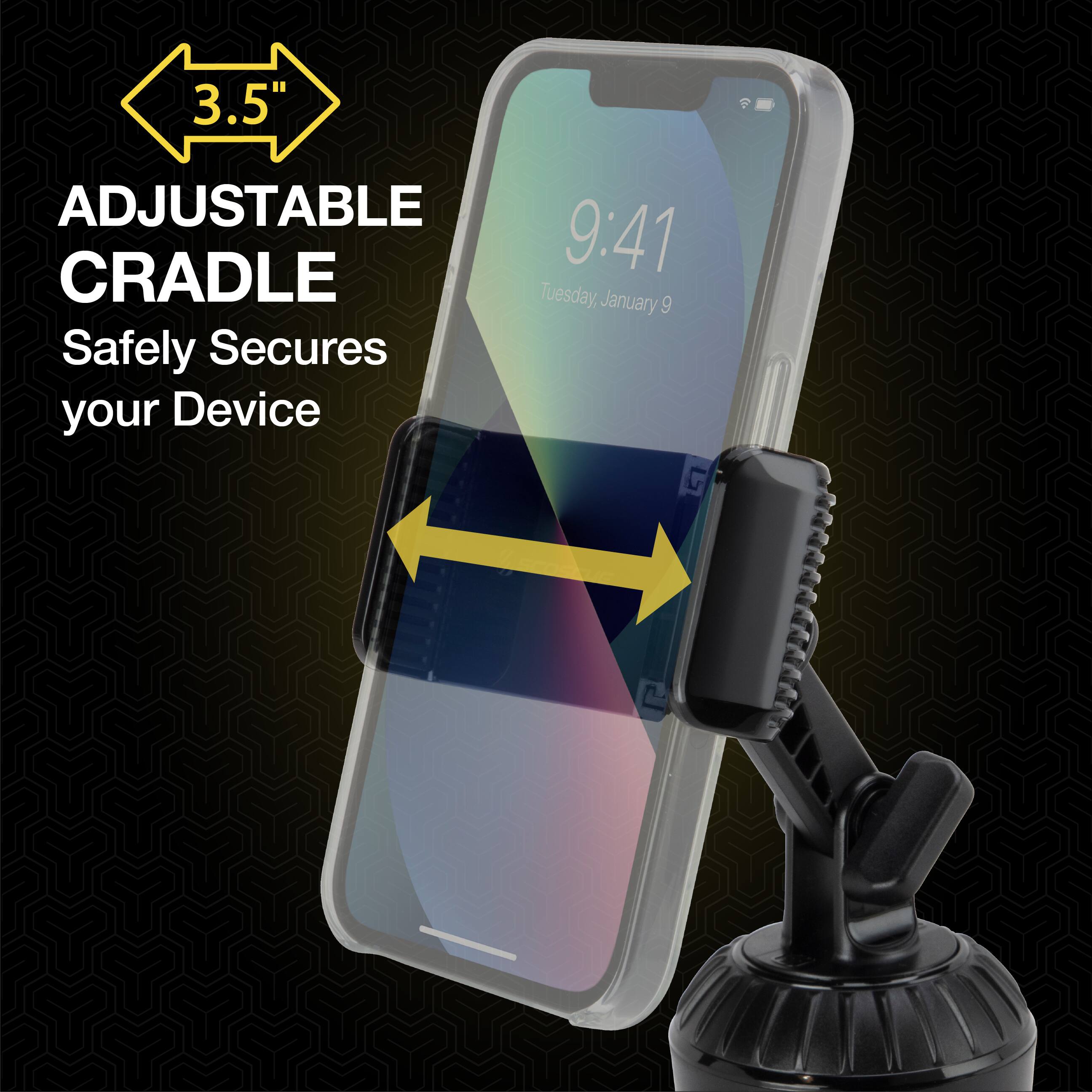 3.5" Adjustable Cradle  
Safely Secures your Device  

9:41  
Tuesday, January 9