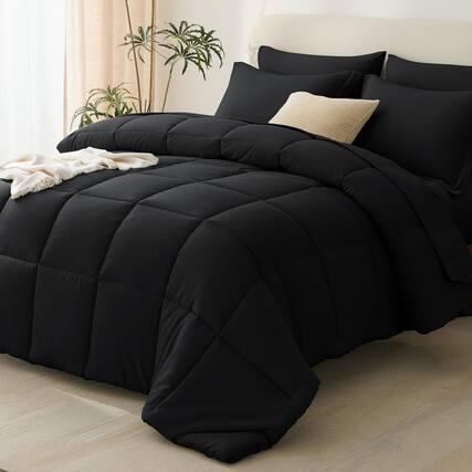 Front. Paradigms Interiors - Comforter Set With Sheets - 7 Pieces Bed In A Bag Bedding Sets All Season Soft Flat Sheet Fitted Pillowcase... - Black-Twin XL.