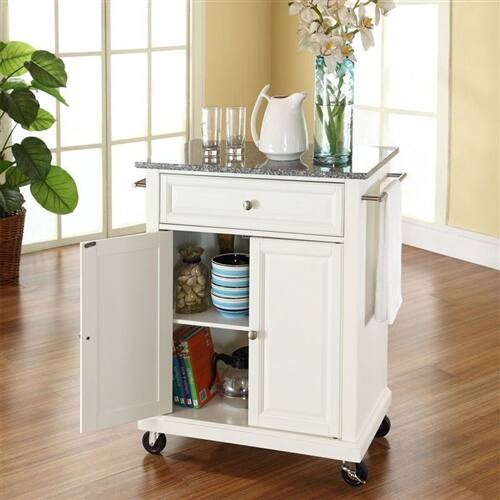 Angle. SlickBlue - Compact Kitchen Cart with Granite Surface and Locking Wheels - White.