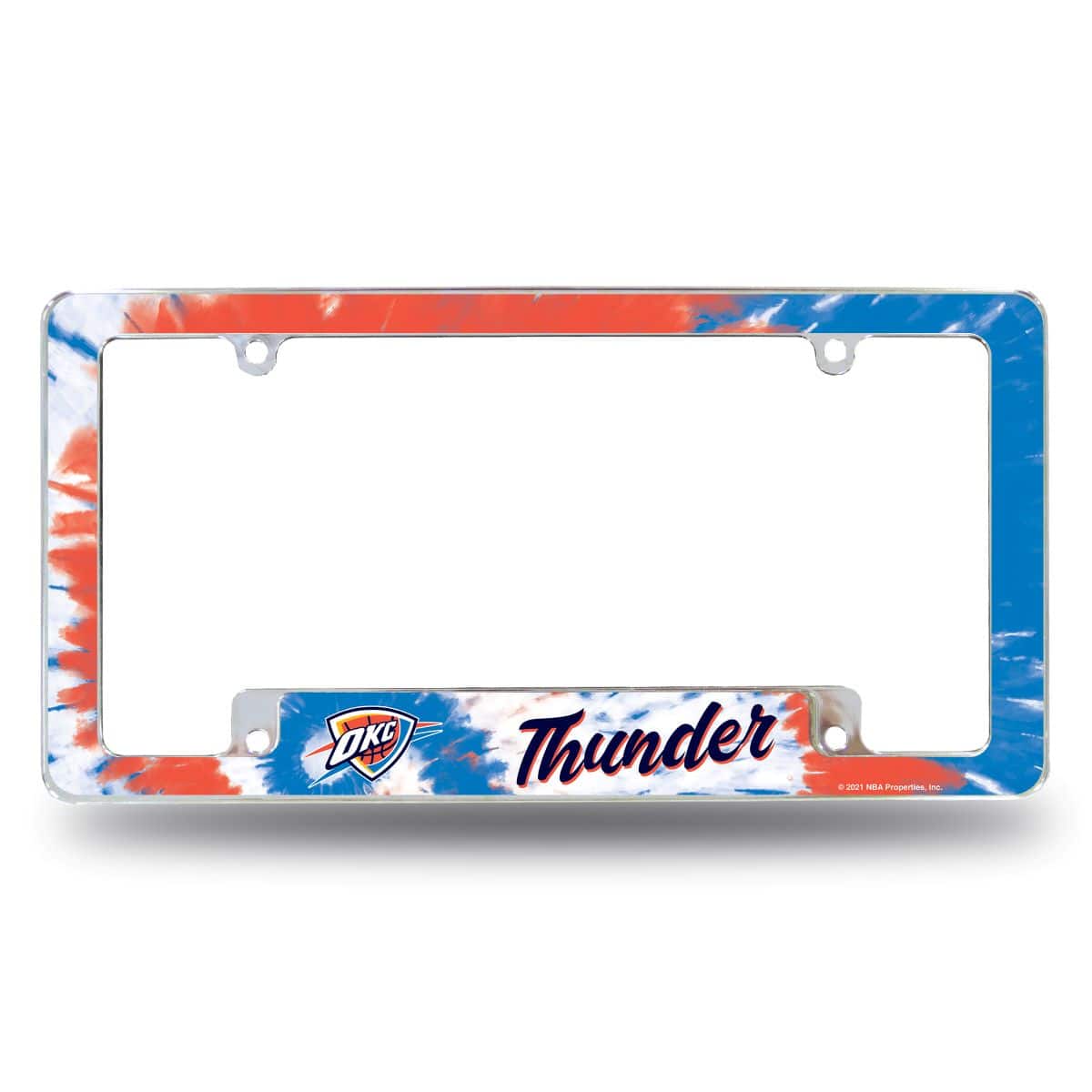 Rico Industries - Oklahoma City Thunder Chrome Metal License Plate Frame with Bold Tie Dye Design - Multi