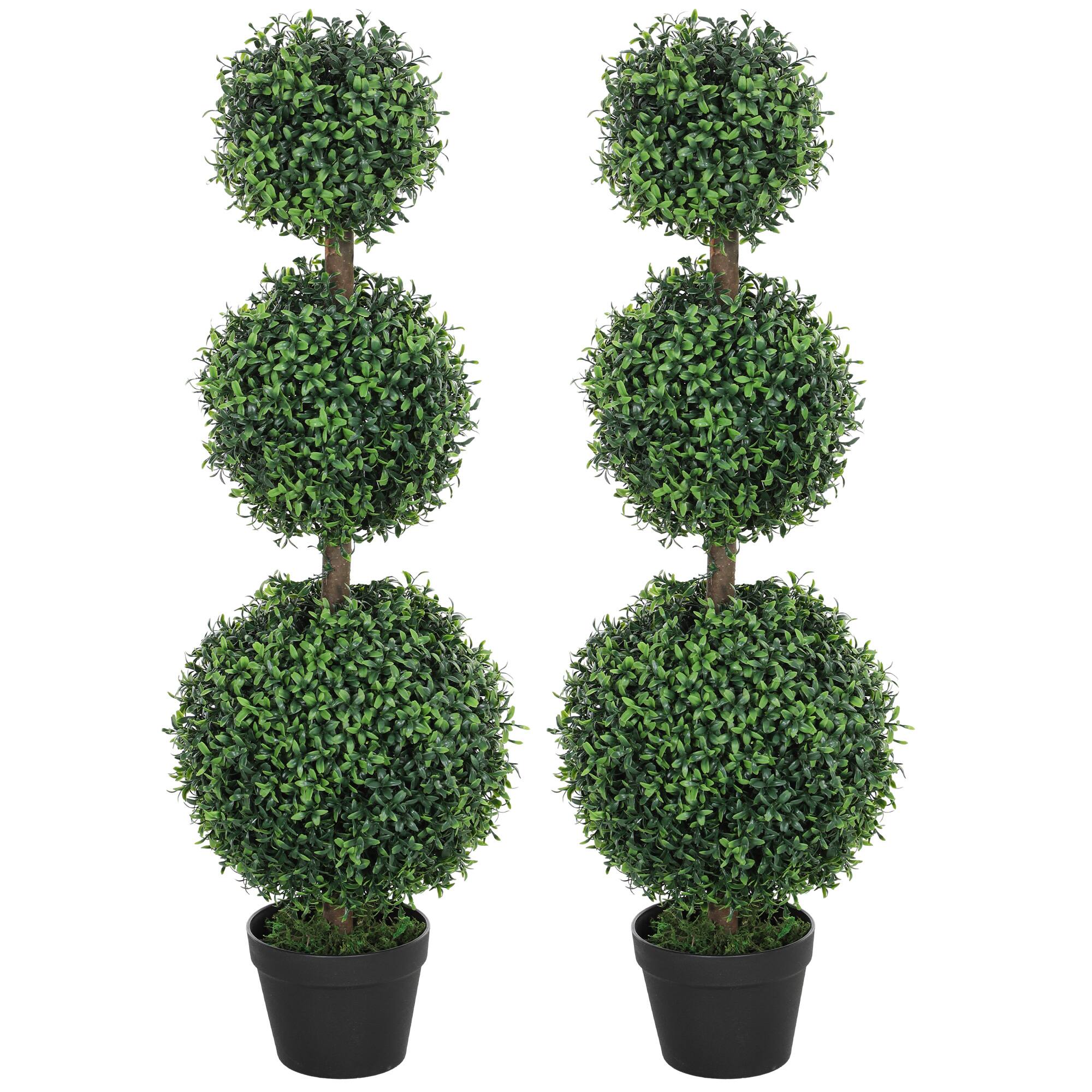 Front. Homcom - Set of 2 Artificial Ball Boxwood Topiary Trees - Green.