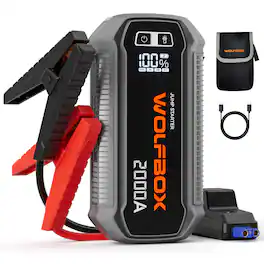 WOLFBOX - 2000A Car Jump Starter, Portable Battery Booster Pack, 12V Power Bank for 7L Gas & 6L Diesel Engines