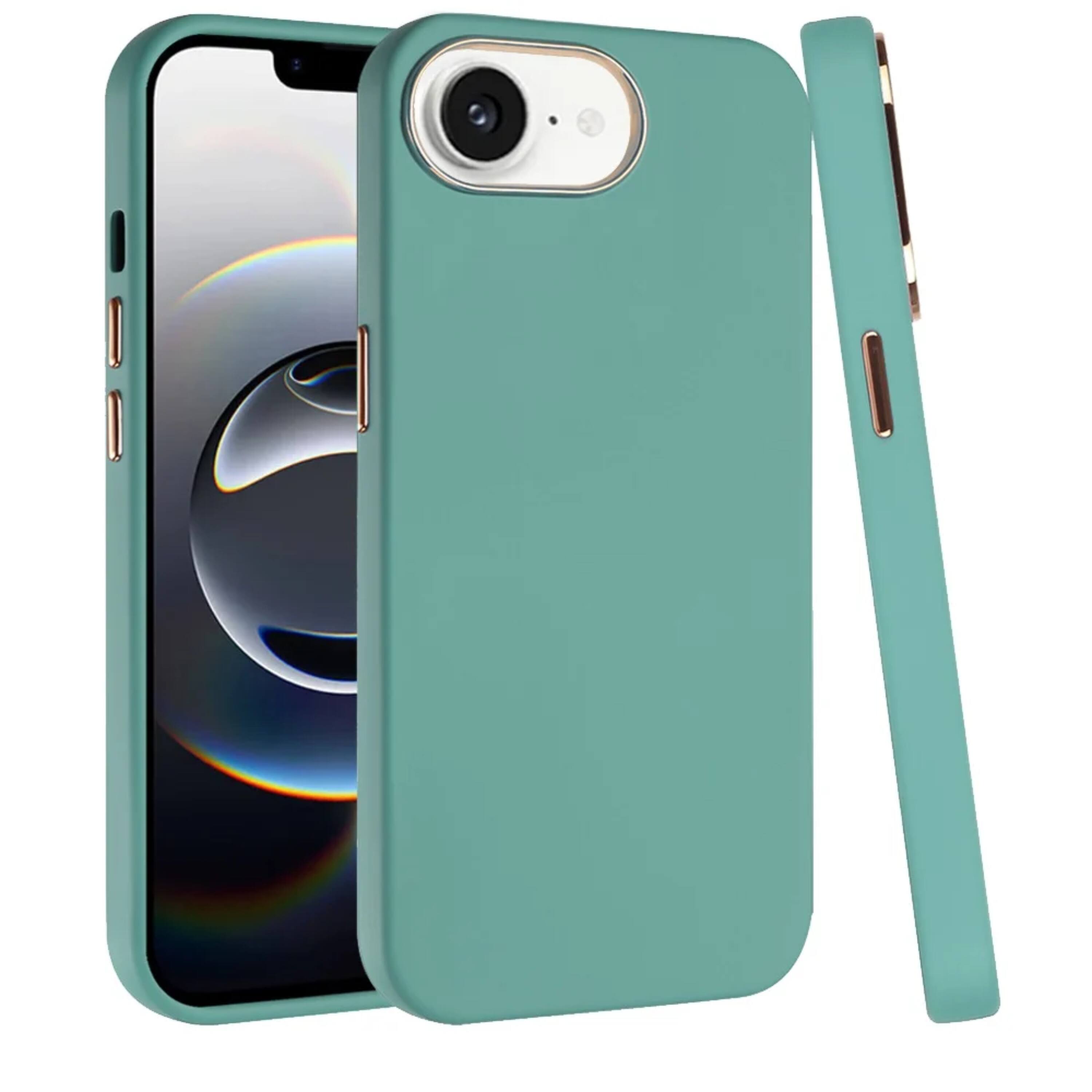 Angle. Kitcheniva - Soft Premium Slim Phone Case Chromed Buttons With Tempered Glass For iPhone 16e/17e Teal - Teal.