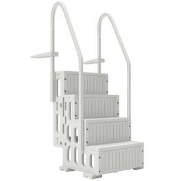 Homcom - Pool Ladder Adjustable Height for Above Ground Pool Steps with Dual Handrails - White
