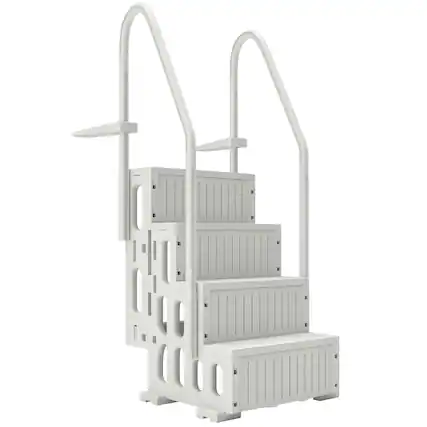 Front. Homcom - Pool Ladder Adjustable Height for Above Ground Pool Steps with Dual Handrails - White.