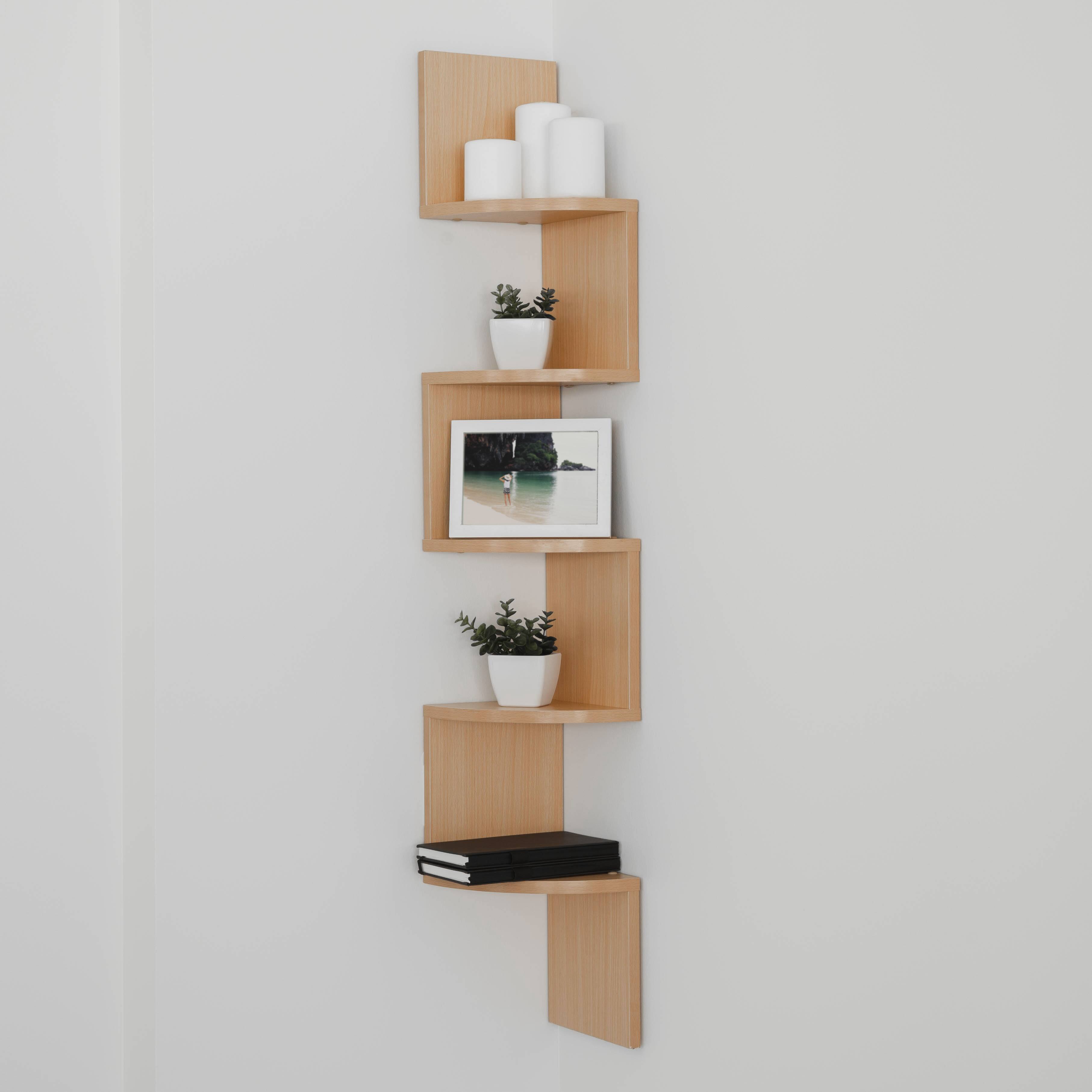 Alt View 2. Danya B - Five Tier Corner Wall Shelf - Beech - Beige.