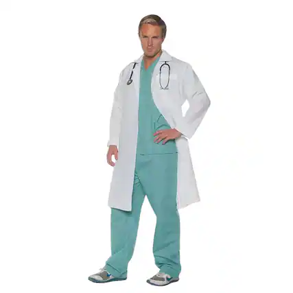 Front. Underwraps - On Call Doctor Adult Costume, One Size - Green.