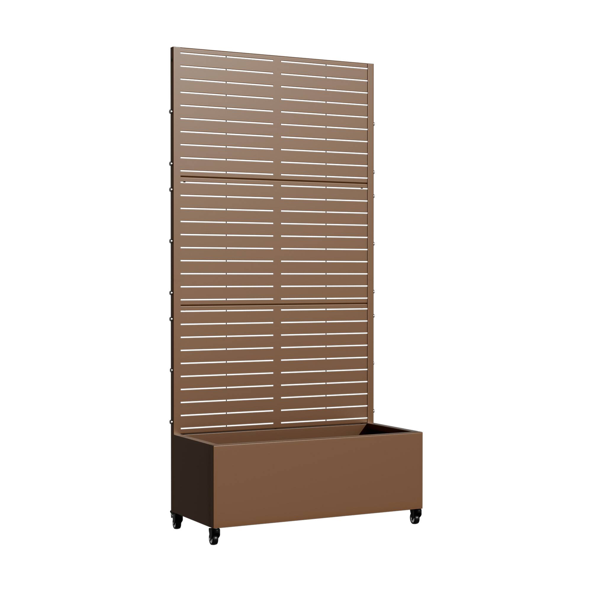 Angle. PexFix - 72 in. H x 35 in. W Louvered Pattern Rectangle Metal Planter Box Raised Garden Beds with Trellis-Ideal for Balcony - Brown.