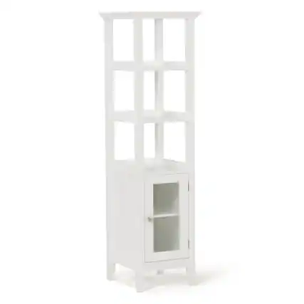 Front. Simpli Home - Acadian 56.1 inch H x 15.75 inch W Bath Storage Tower Bath Cabinet in Pure White - Pure White.