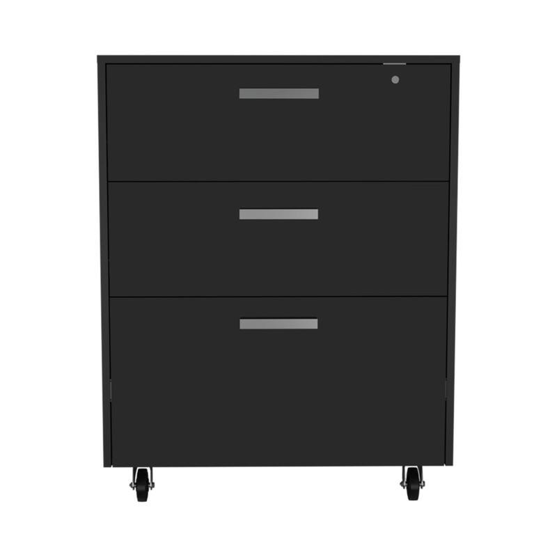Angle. HTUTWOO - 27.6"W 3-Drawer Storage Cabinet with Wheels - Mobile Office File Cabinet, Lockable Drawers with Key, Particle Board, - Gray.