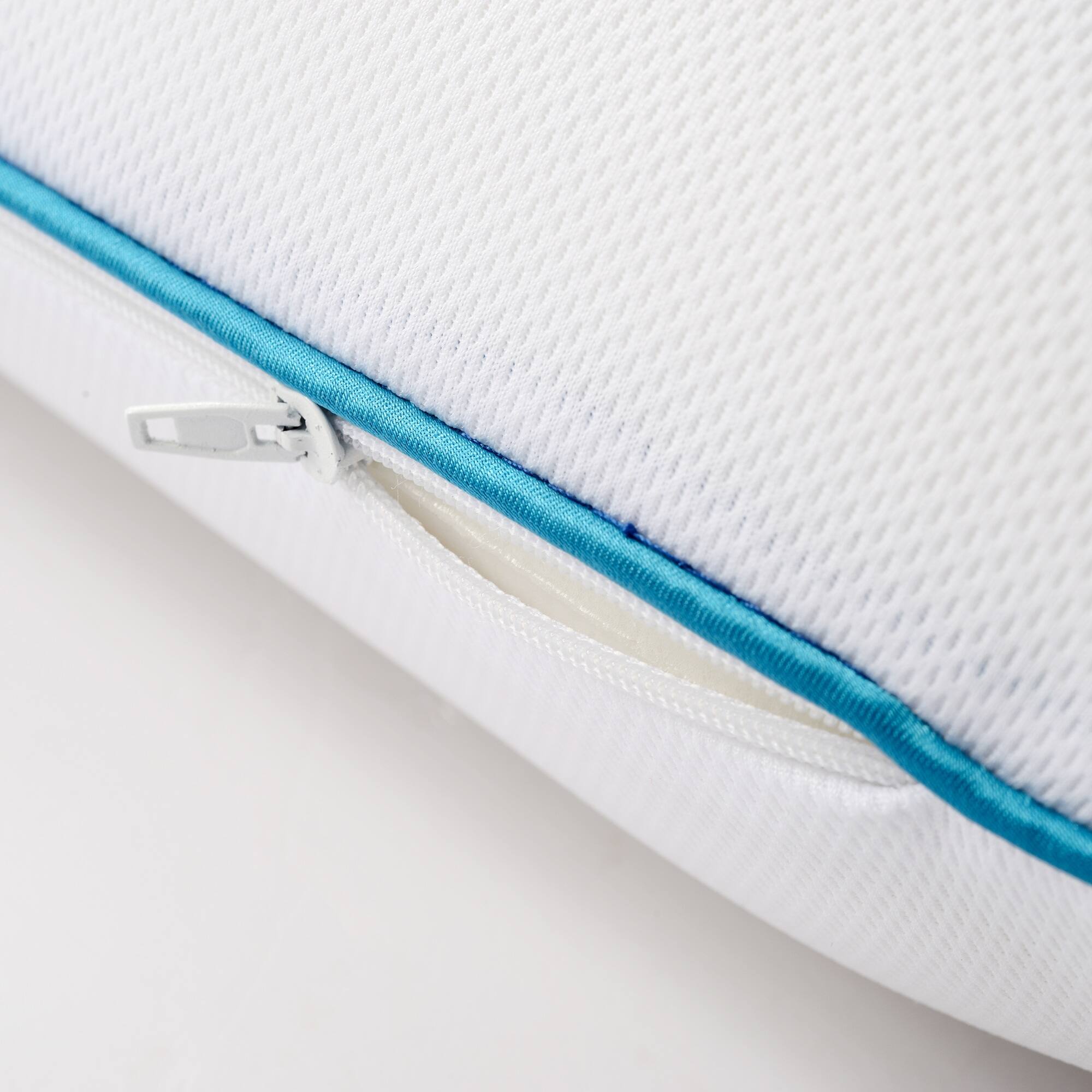 Left. Cheer Collection - Reversible Memory Foam Bed Pillow with Cooling Gel and Breathable Zip-off Cover - White.