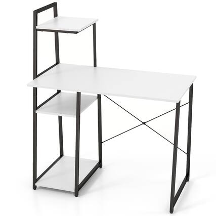 Front. Ecooso - Computer Desk with Shelves, 3-Tier Bookshelf Storage Workstation for Home Office and Study - White & Black.