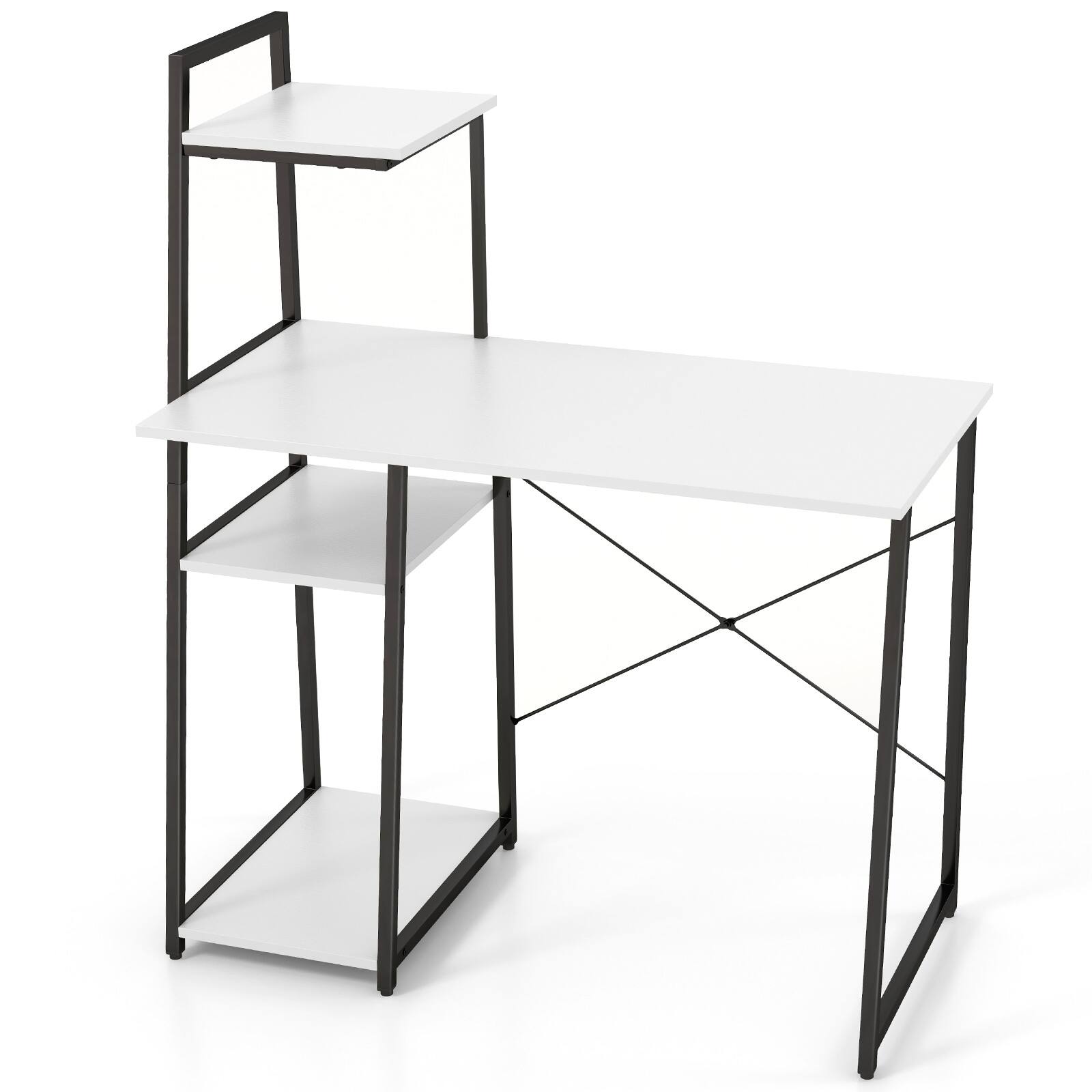 Front. Ecooso - Computer Desk with Shelves, 3-Tier Bookshelf Storage Workstation for Home Office and Study - White & Black.
