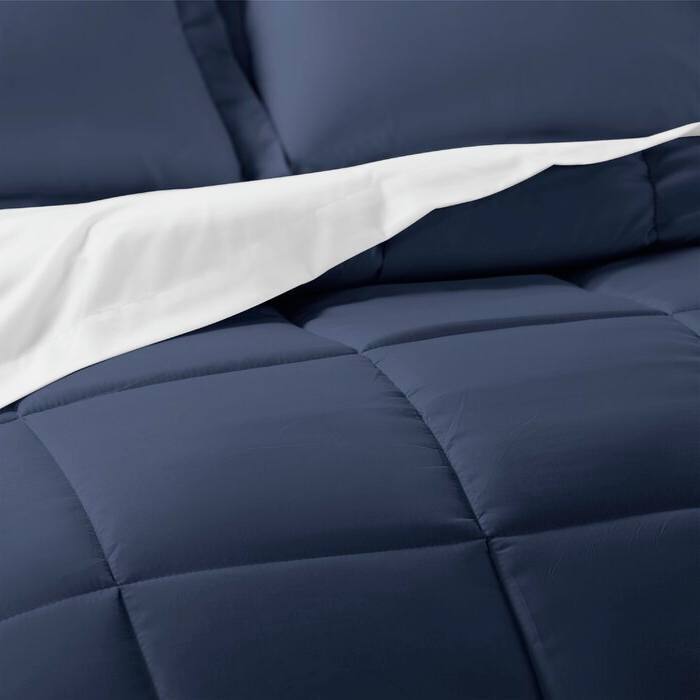 Back. Hivvago - Twin Microfiber Baffle-Box 6-Piece Reversible Bed-in-a-Bag Comforter Set - Navy - Navy.